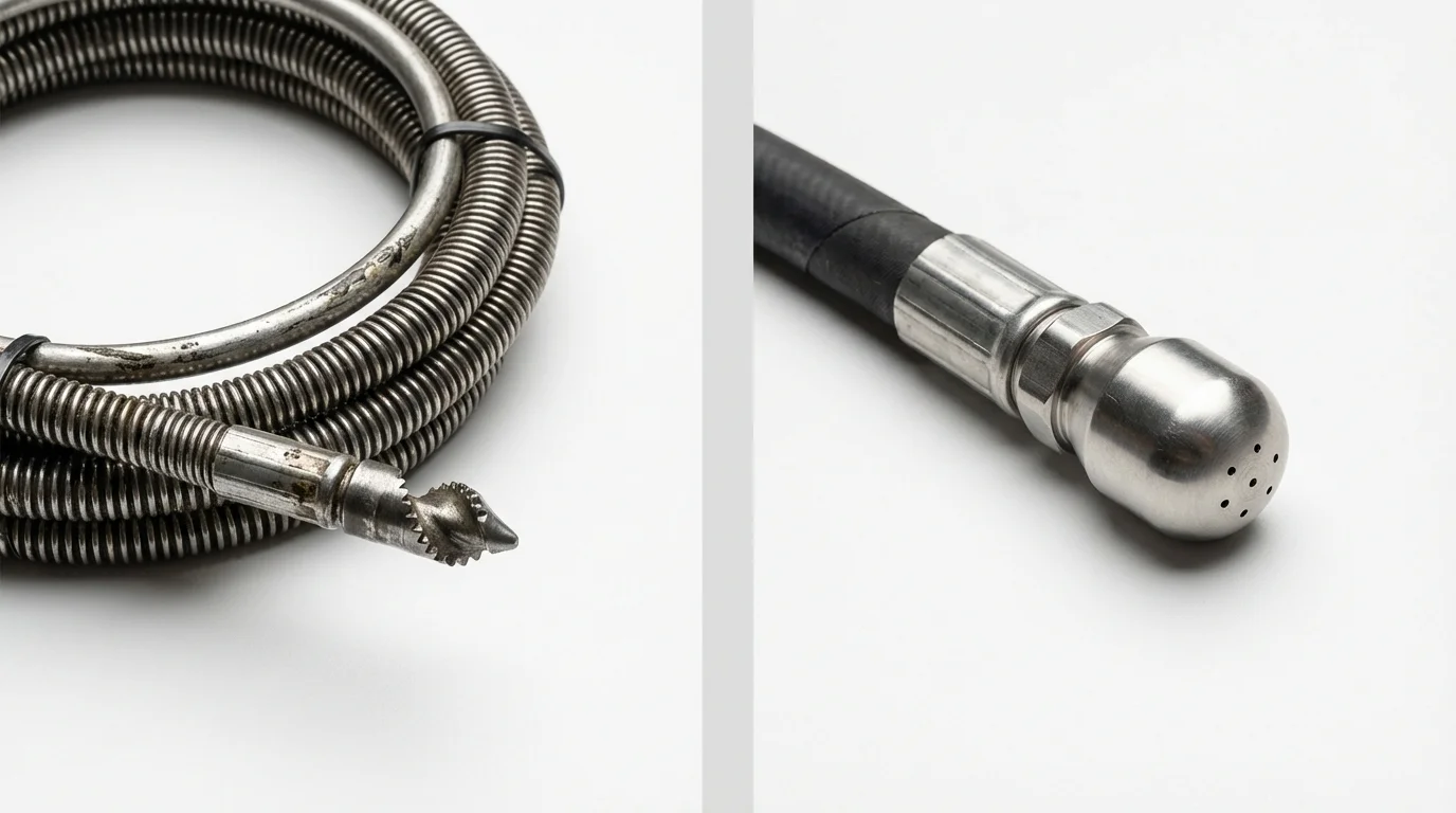Drain snake cable and hydro jetting nozzle used for drain cleaning in Dakota City, NE