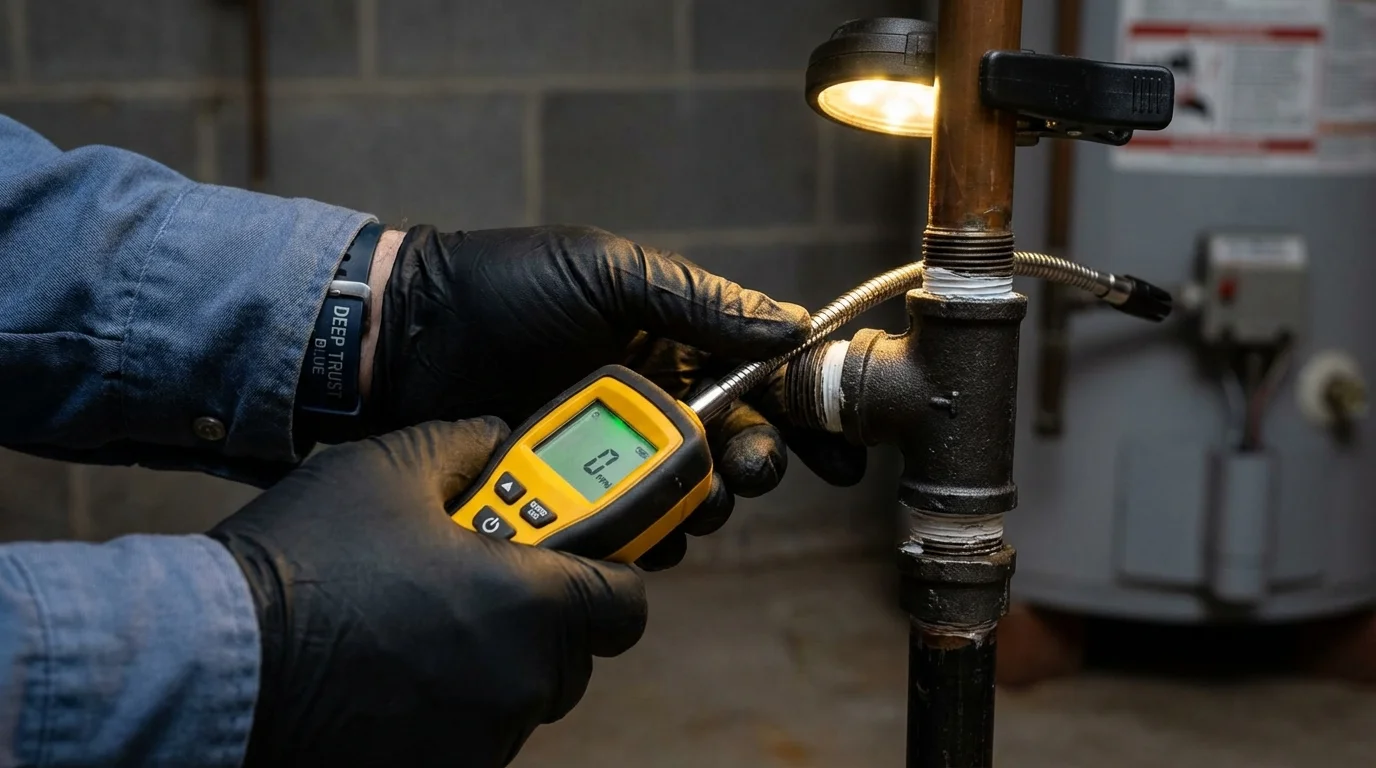 Gas leak detection with electronic sniffer by Johns Plumbing LLC in Dakota City