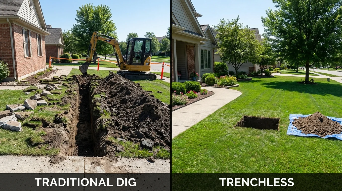 Trenchless sewer repair with minimal yard damage versus traditional excavation in Dakota City, NE